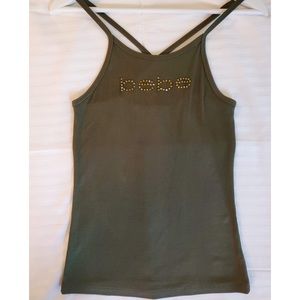 Bebe Criss-cross Tank Top Bedazzled Logo